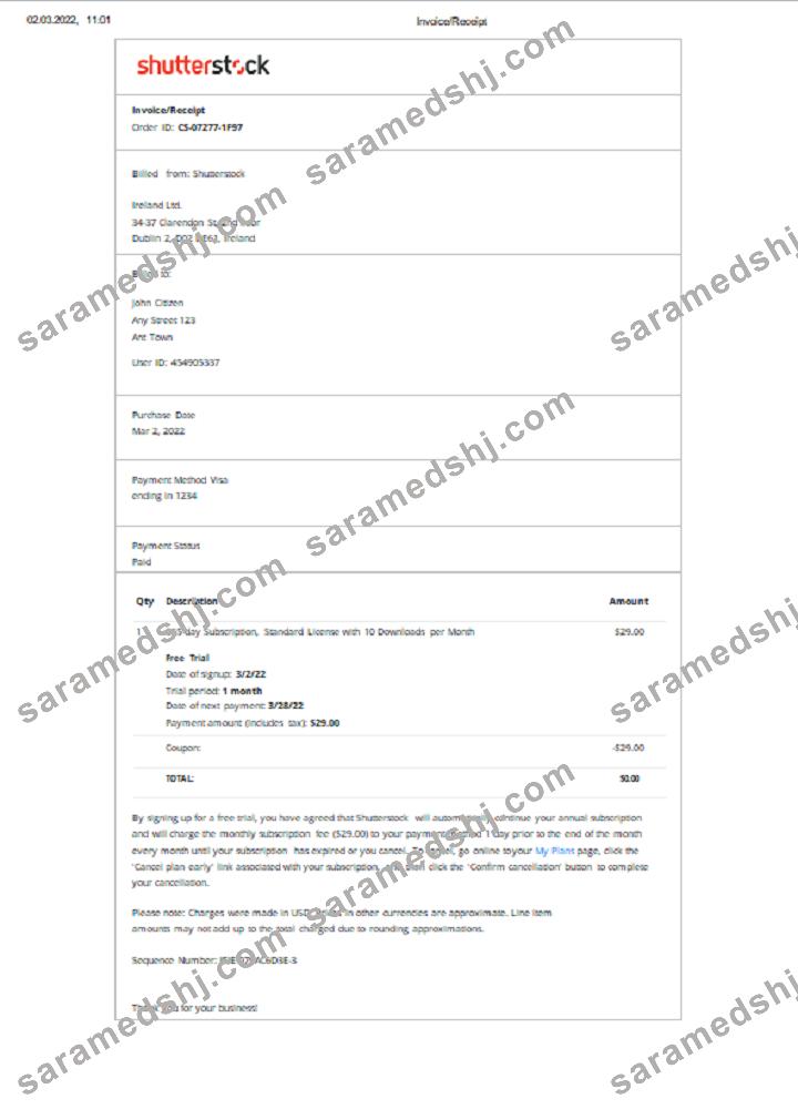 Ireland Shutterstock invoice